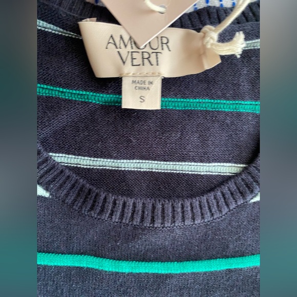 Amour Vert Chrissy Navy Striped Dress Sleeveless Sz Small NWT - Picture 4 of 7